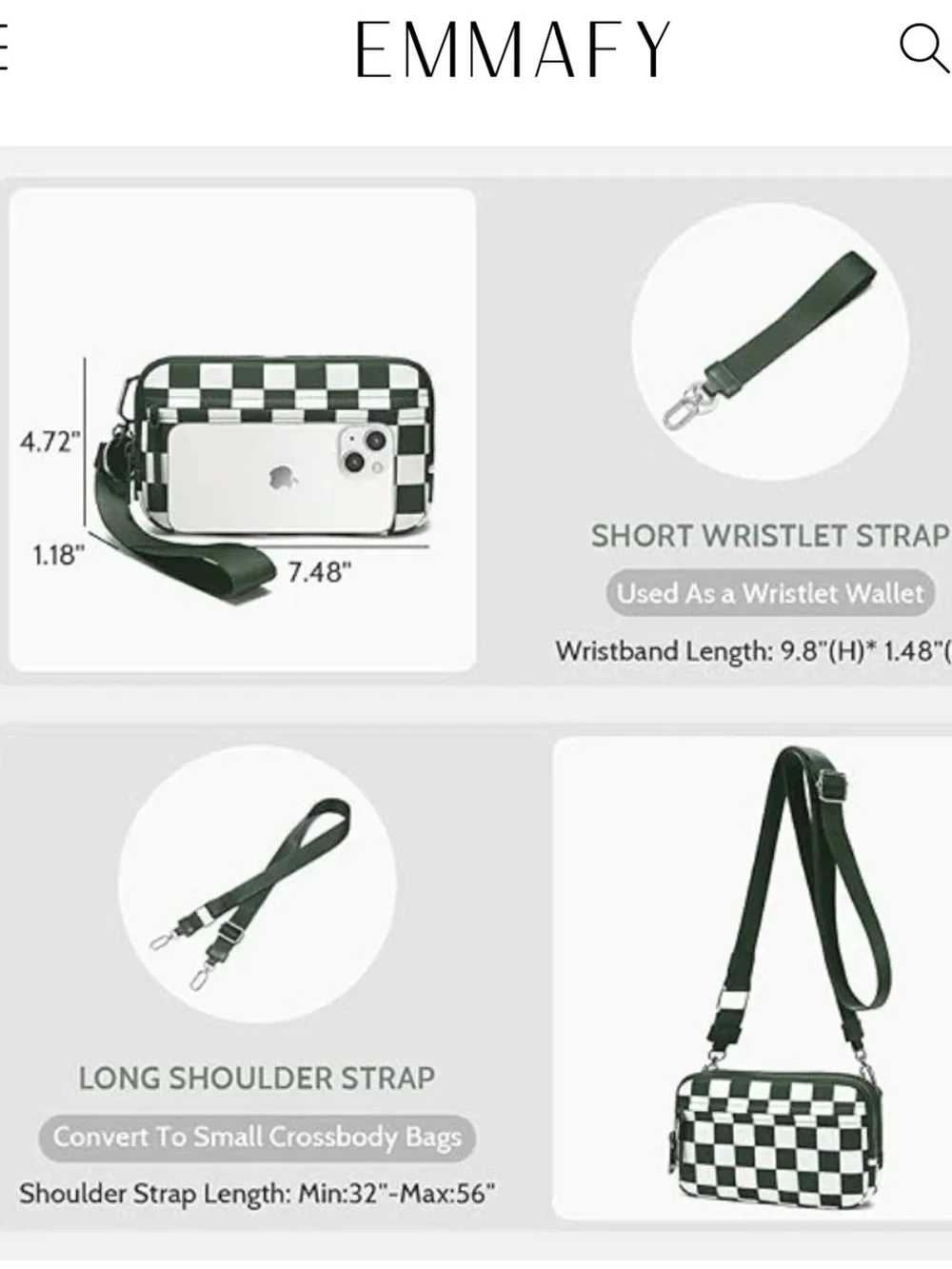New Emmafy tan checkered crossbody/wristlet bag